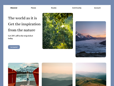 Minimalist Nature website design discovery inspire landing page minimalist travel website