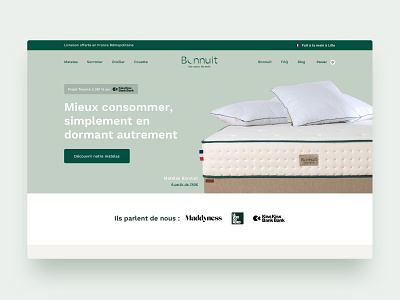 Bonnuit | E-commerce agency branding design ecommerce france french handmade lille made in france mattress product shop shopify typography ui ux website