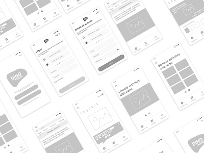 Case study / Dino project App - Wireframe low fidelity