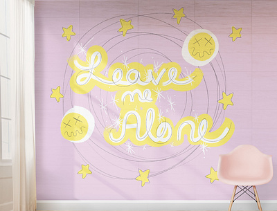 "Leave Me Alone" Hand Lettering + Mock up hand drawn hand letter hand lettered handlettering interior design mockup pink wall art wall mural