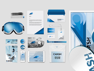 Extreme Snowboarding "CRASH" blue brand identity company brand guidelines logo marketing collateral modern ognen trpeski print design snowboarding trpeski design visual and graphics