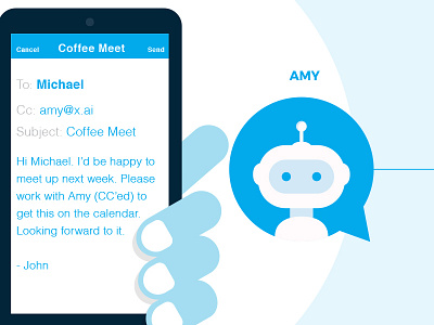 This is Amy! ai amy automated intelligence blue cyan world experience design flat art personal assistant robot trpeski design
