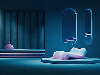 island blues 3d abstract blue c4d chair design illustration interior minimal octane render set