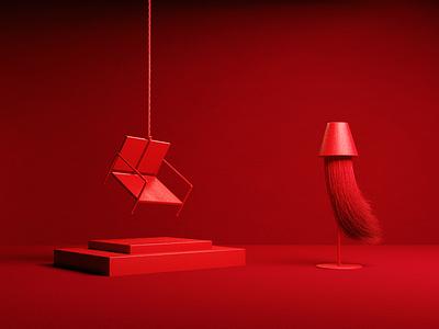 Redish 3d abstract c4d chair hair illustration lamp minimal motiondesign octane red set