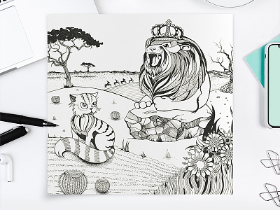 English Proverbs series (part One) africa art blackandwhite cat design drawing graphics illustraion inking king lion predator proverb safari
