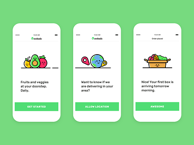 iOS app - Fruits and veggies UI illustrations app character delivery fitness food green health illustration nutrition shopping ui ux