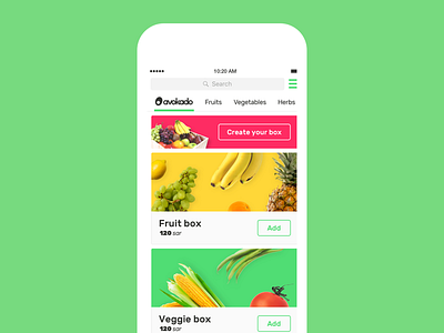 iOS app - UI Fruits and veggies ecommerce art branding character delivery food green illustration ios iphone shopping ui ux