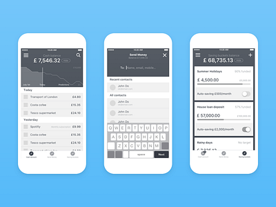 iOS banking app - UX keyscreens app bank blue design finance ios iphone mobile ui ux wireframe wireframes