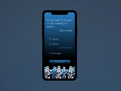 #DailyUI 001 Sign up screen app app design black and blue dailyui dailyui001 design design in black figma log in log in page nerd design star wars stormtrooper ui ux