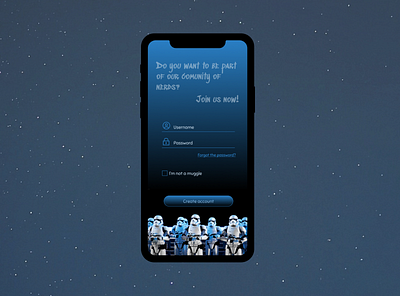 #DailyUI 001 Sign up screen app app design black and blue dailyui dailyui001 design design in black figma log in log in page nerd design star wars stormtrooper ui ux