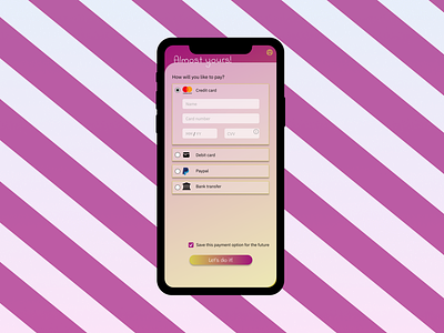 #DailyUI 002 Credit Card Checkout screen 002 credit card credit card checkout credit card form dailyui dailyui002 design design pink and yellow mobile design mobile design inspiration payment design payment form phone design ui ux