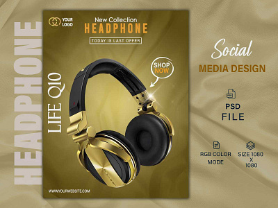 Headphone Banner | Social Media Post Design ad advertiging branding cover design facebook ad facebook post graphic design instagram ad instagram post mockup poster promotion short social media ad banner social media banner social media post design story ui web