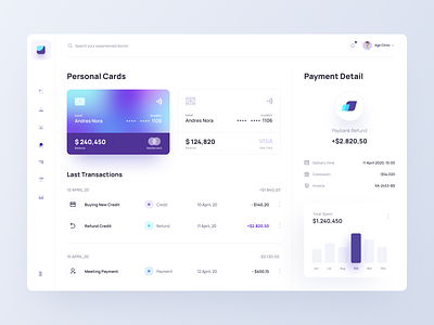 Payment Detail bank banking cards clean credit card dashboad design system finance invoice transaction transactions wallet web web design