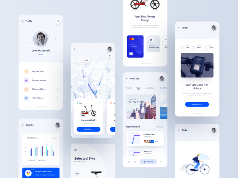 Bike app bicycle bike mobile app mobile app design navigation payment profile track tracking