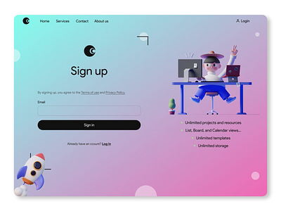 Sign Up page concept 3d elements gradient lottie sign up spline ui website