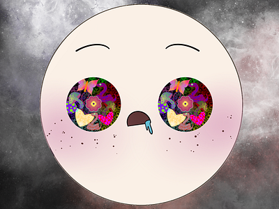 Moonlit colorful cosmos design drool drugs emoji eyes face galaxy graphic design high hypnotized illustration moon mushrooms psychedelic space theruknuk third eye weed