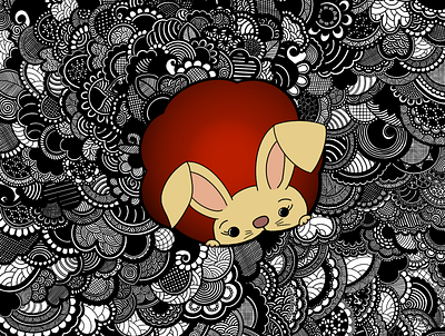 The Original Rabbit Hole animal black and white bunny curious design digital doodle eastern floral flower geometric kawaii logo mandala mascot red theruknuk