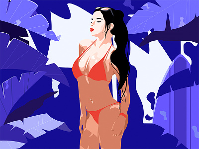 Bikini Girl bikini blue girls illustration jensonn plant sunlit sunshine ui web women