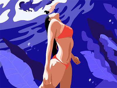 Diving girl illustration bikini blue diving girl illustration jensonn link sea ui web women