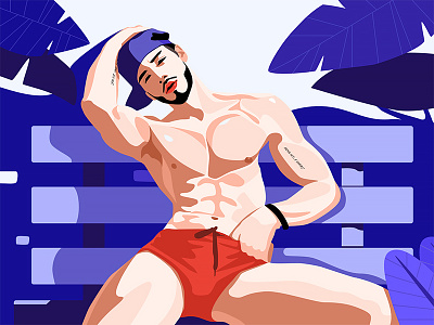 Fitness Man Illustration bule fitness illustration jensonn link man plant ui web
