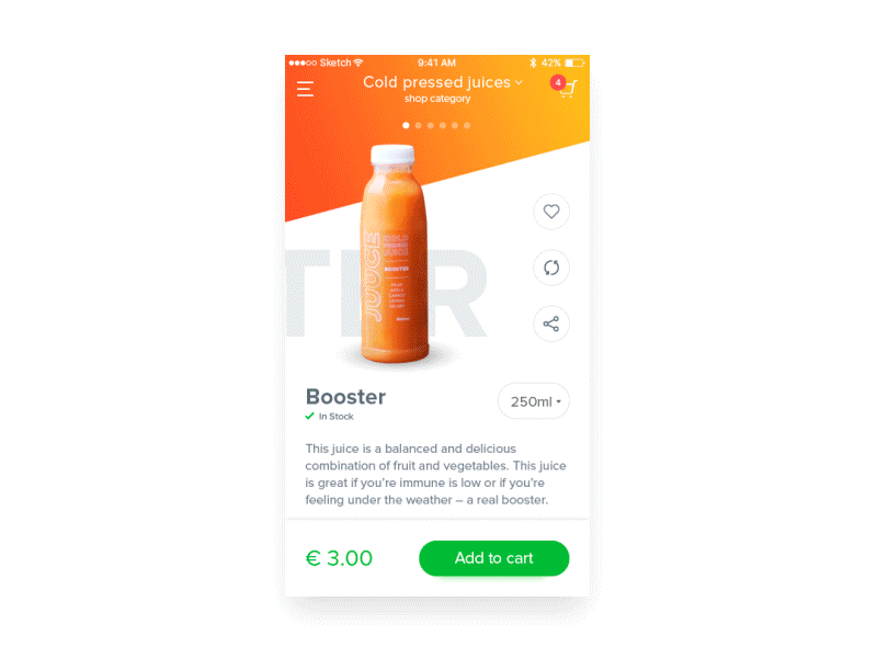 Juuce app product card animation