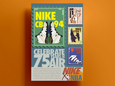 NBA 75th Anniversary Stamp Collection basketball branding design graphic design illustration nba nike stamps typography