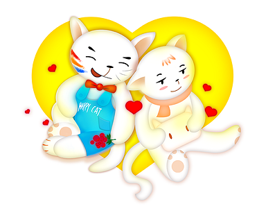 Happy cat -The love story animal cartoon cat design image of