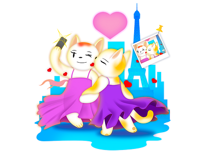 Chinese Valentine's Day animal cartoon cat design image lesbian