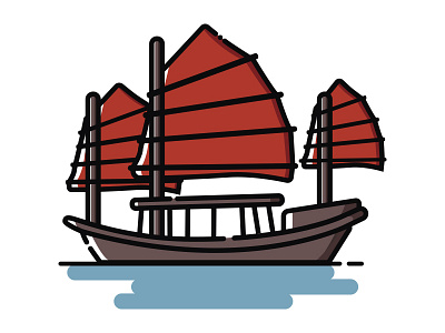 Junk Boat boat hong kong illustration junk boat