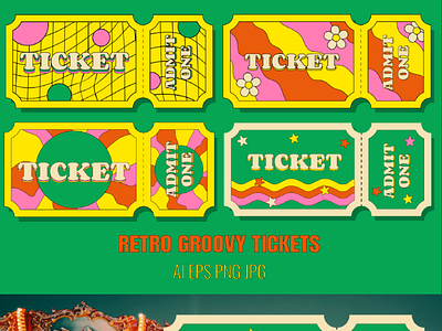 Set of Retro Groovy Tickets