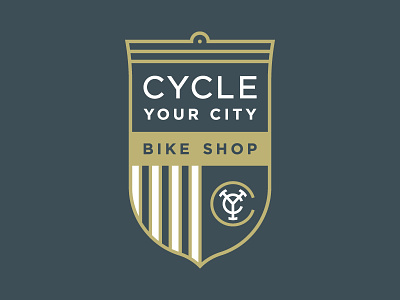 Cycle Your City badge bicycle bike shop branding design logo shield