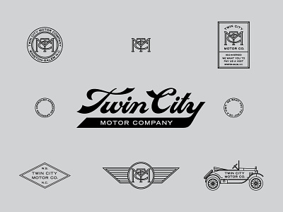 Twin City Motor Co. branding car design drawing illustration lettering type typography vintage