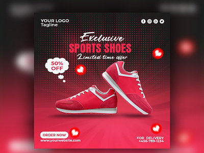 Sport shoes promotion social media design branding graphic design poster typography