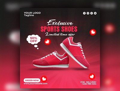 Sport shoes promotion social media design branding graphic design poster typography