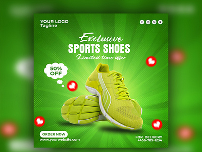Sport shoes promotion social media design typography