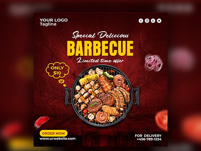 Bbq flyer and social media apost template typography
