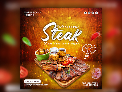 Hot steak bbq flyer and social media