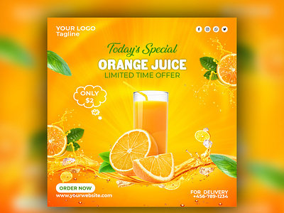Special orange juice social media banner typography