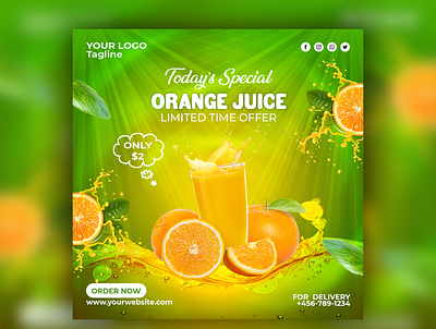 Special orange juice social media banner typography