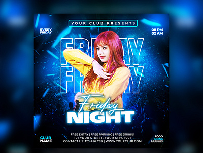 Night club dj party flyer poster template typography