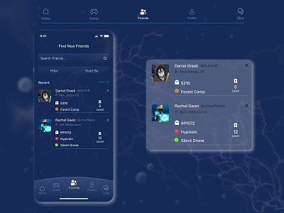 Friend Finder Application / For A Game appdesign design figma graphic design interactiondesign ios mobileapp ui uidesign uiuxdesign