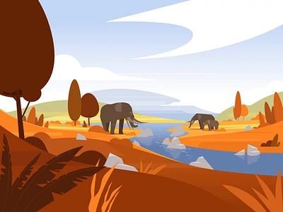 Ice age and Mastodons ai artwork env environment hills ice age illustration illustrator landscape mammoth mastodon scene scenery sek sekond styleframe trees vector vectorart vectorartist