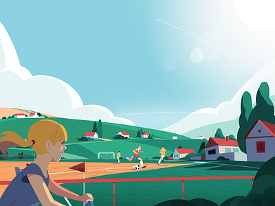 Village Program styleframe animation artwork character country country life country living countryside field football illustration illustrator motion graphics scene scenery sek sekond soccer styleframe village