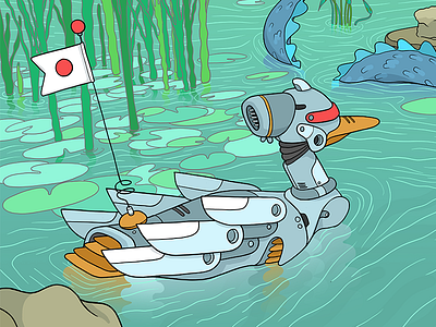 Mechaduckzilla character character design dragon duck flag japan mech mecha metal pound robot robotduck