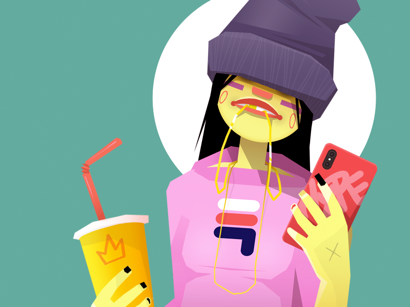 GIRL2 grill fila hoodie selfie junkfood junk hypebeast hat fast food necklace chain iphone vector ai artwork illustrator character illustration sekond