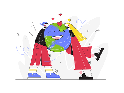 Earth character earth earthday friendship hug illustration love planet snow