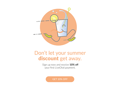 Summer discount 10 off discount drink lemon livechat mug run runner running tongue water wave