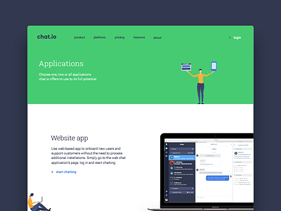 Chat.io Applications app application chat.io customer service feature ipad landing page livechat mobile people website