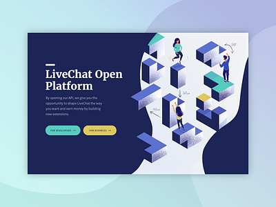 LiveChat Platform Landing Page 3d blobs blocks branding customer service isometric isometric perspective live chat people perspective platform