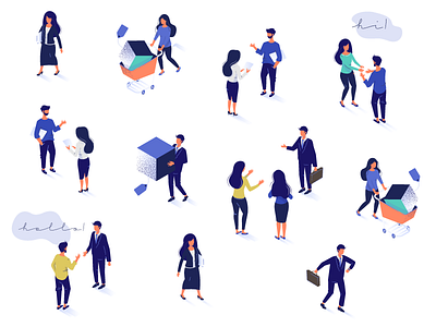 Characters of LiveChat Community 3d character chatting communication community conversation illustration introduction isometric perspective live chat people shopping